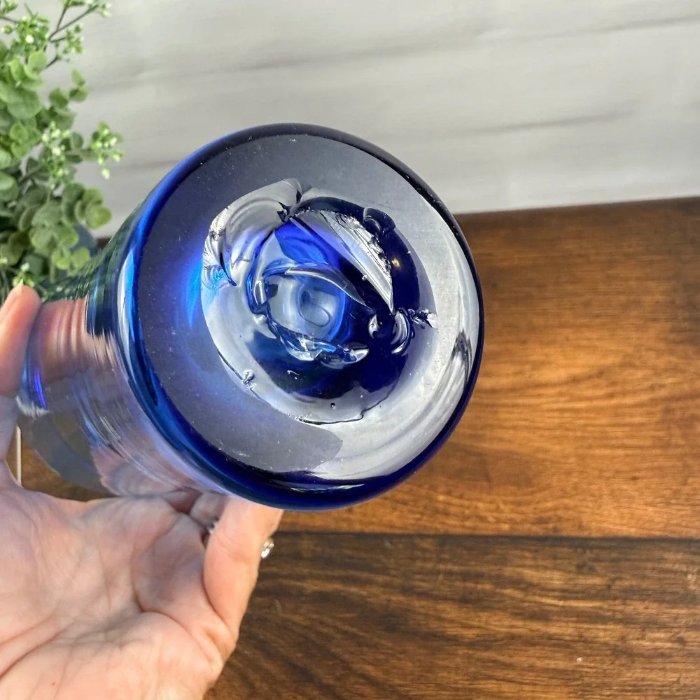 Blenko 8310S Azure Blue Art Glass Vase Don Shepherd 1983 Hand Blown 10